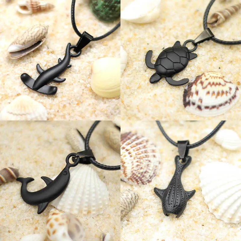 Fashion Marine Animal Manta Necklace for Men Turtle Shark Beach Surfing Collar Accessories for Him Pendant Colar Boyfriend Gift