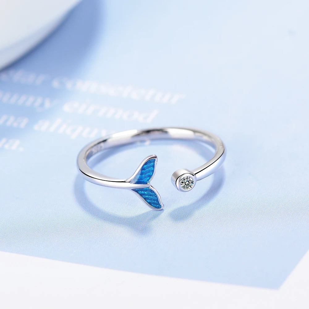 Oceanic Romance Silver Mermaid Tail Ring with Sea Whale Design