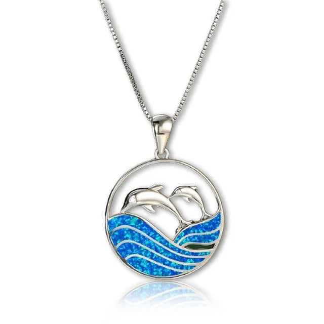 Blue Turtle Charm Necklace - Bohemian Imitation Opal Jewelry Gift for Her