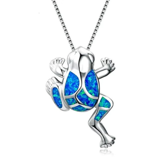 Blue Turtle Charm Necklace - Bohemian Imitation Opal Jewelry Gift for Her