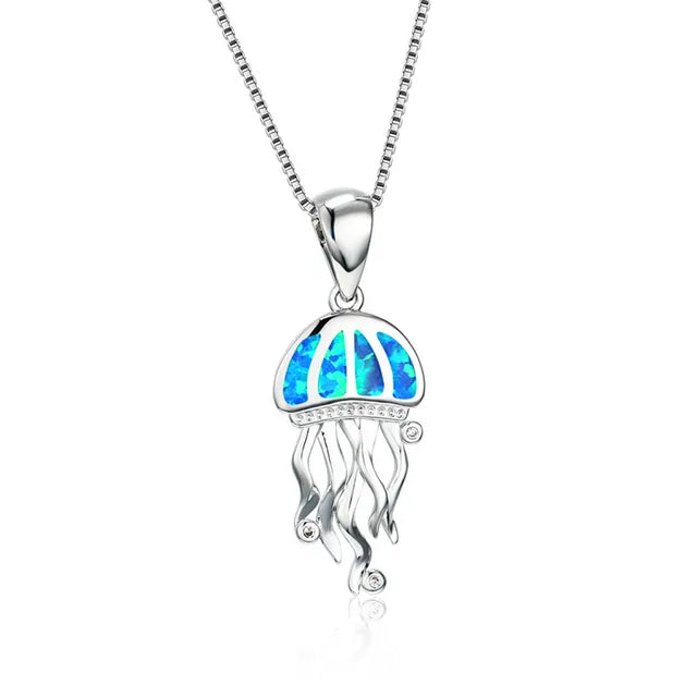 Blue Turtle Charm Necklace - Bohemian Imitation Opal Jewelry Gift for Her