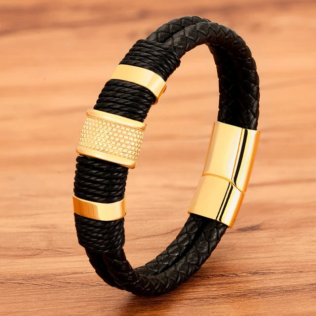 Double-Layer Braided Rope Wrap Leather Bracelet