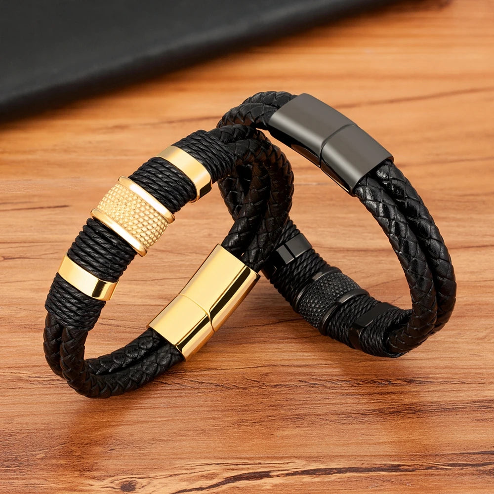 Double-Layer Braided Rope Wrap Leather Bracelet