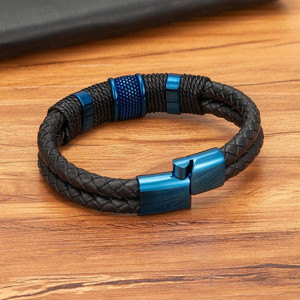 Double-Layer Braided Rope Wrap Leather Bracelet