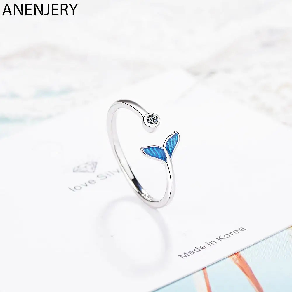 Oceanic Romance Silver Mermaid Tail Ring with Sea Whale Design