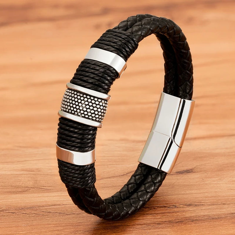 Double-Layer Braided Rope Wrap Leather Bracelet